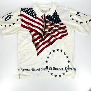 Vintage Mens American Summer Bicentennial Flag Double sided Polo Shirt Size M